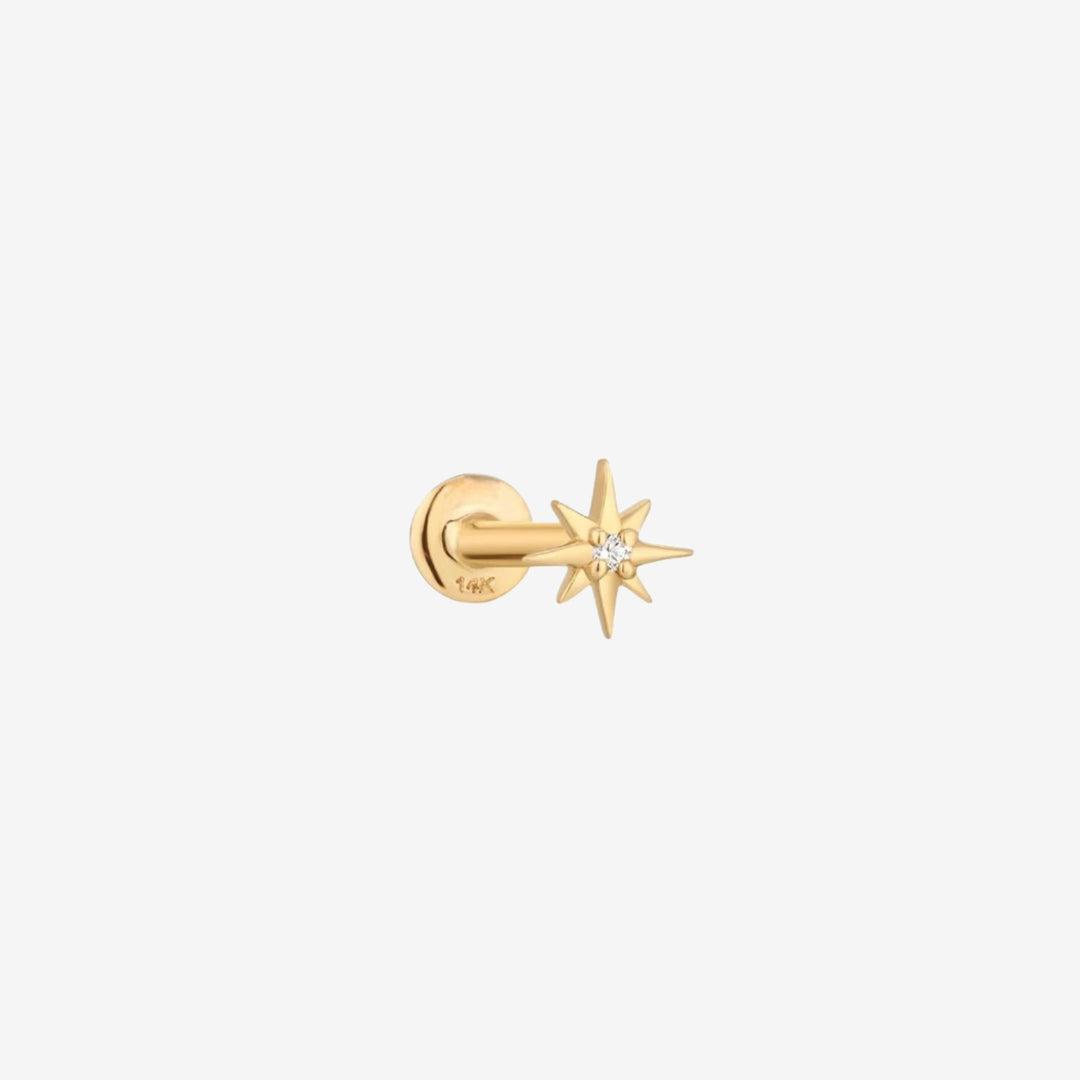 Solid Gold 14k Piercing Starburst Diamond
