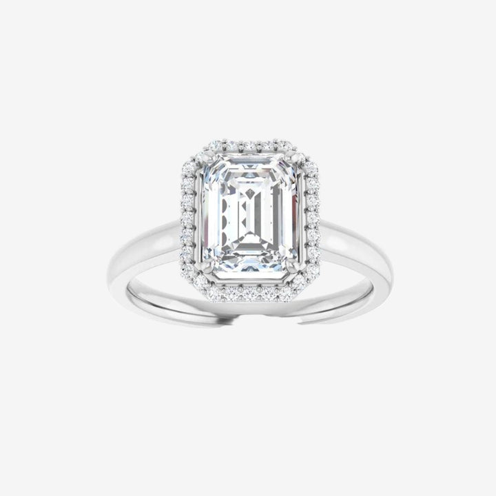 Emerald Halo-Style Engagement Lab Diamond Ring