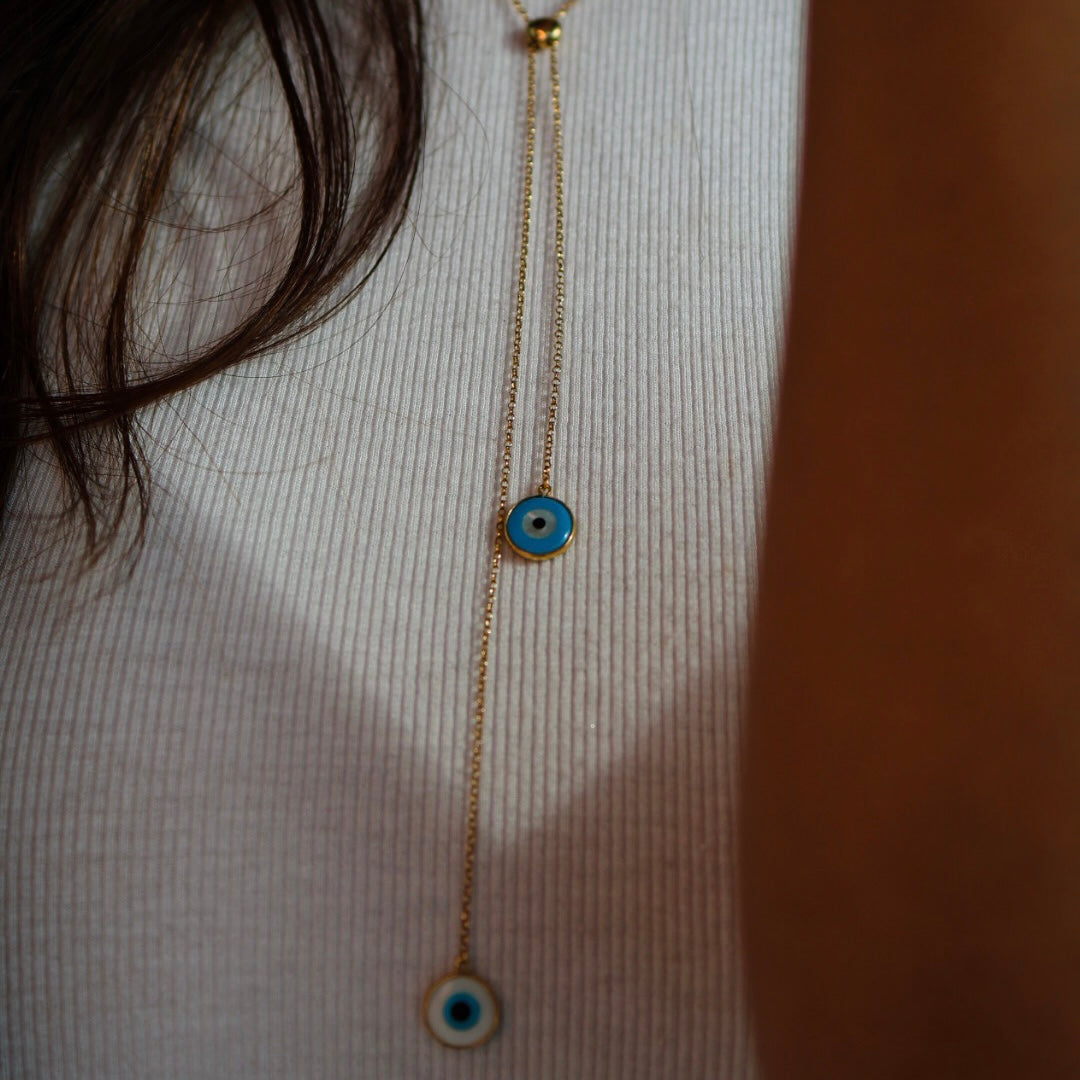 18k Solid Gold Greek Eye Necklace