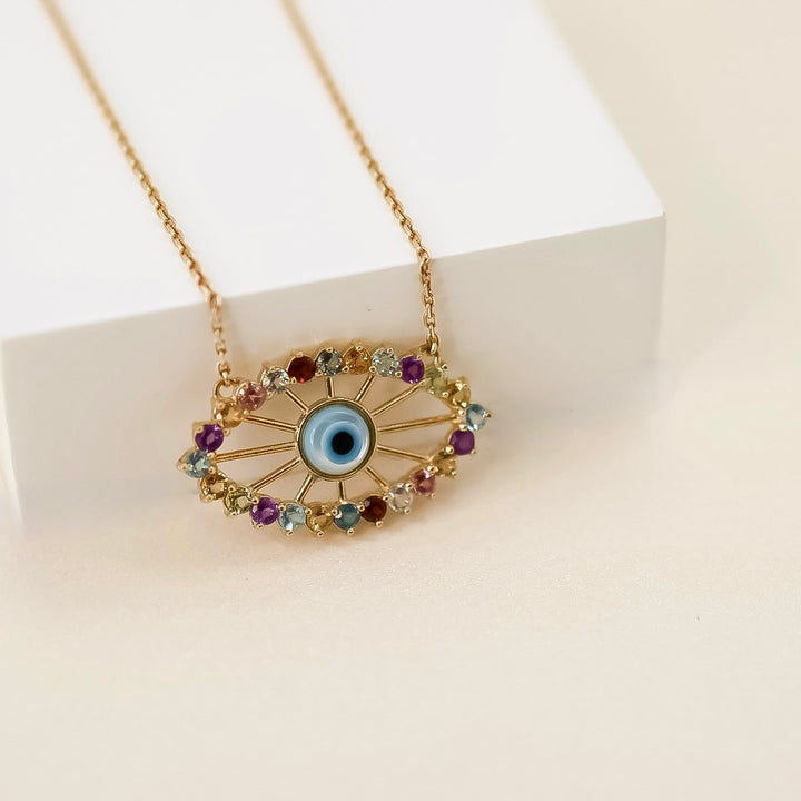 18k Gold Greek Eye Necklace