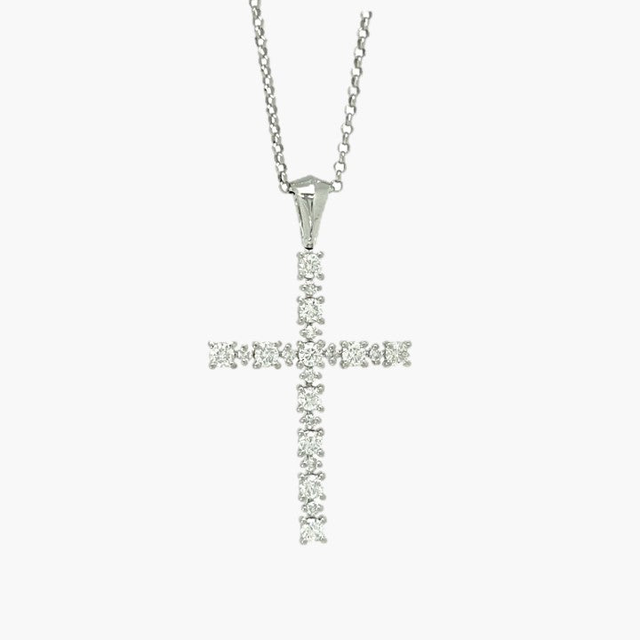 18k Gold White Cross Necklace Diamonds