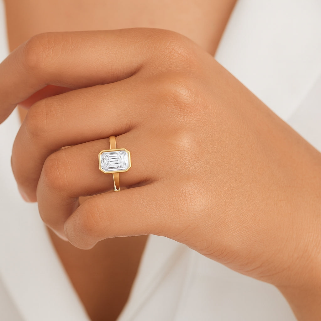 Emerald Bezel Solitaire Lab Diamond Engagement Ring