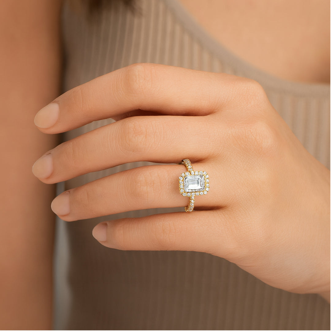 Emerald Eternity Engagement Lab Diamond Ring