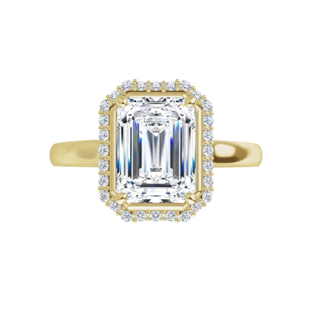 Emerald Halo-Style Engagement Lab Diamond Ring