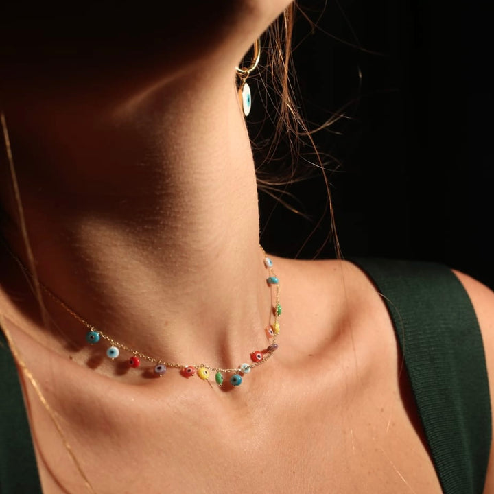 18k Gold Greek Eye Color Necklace