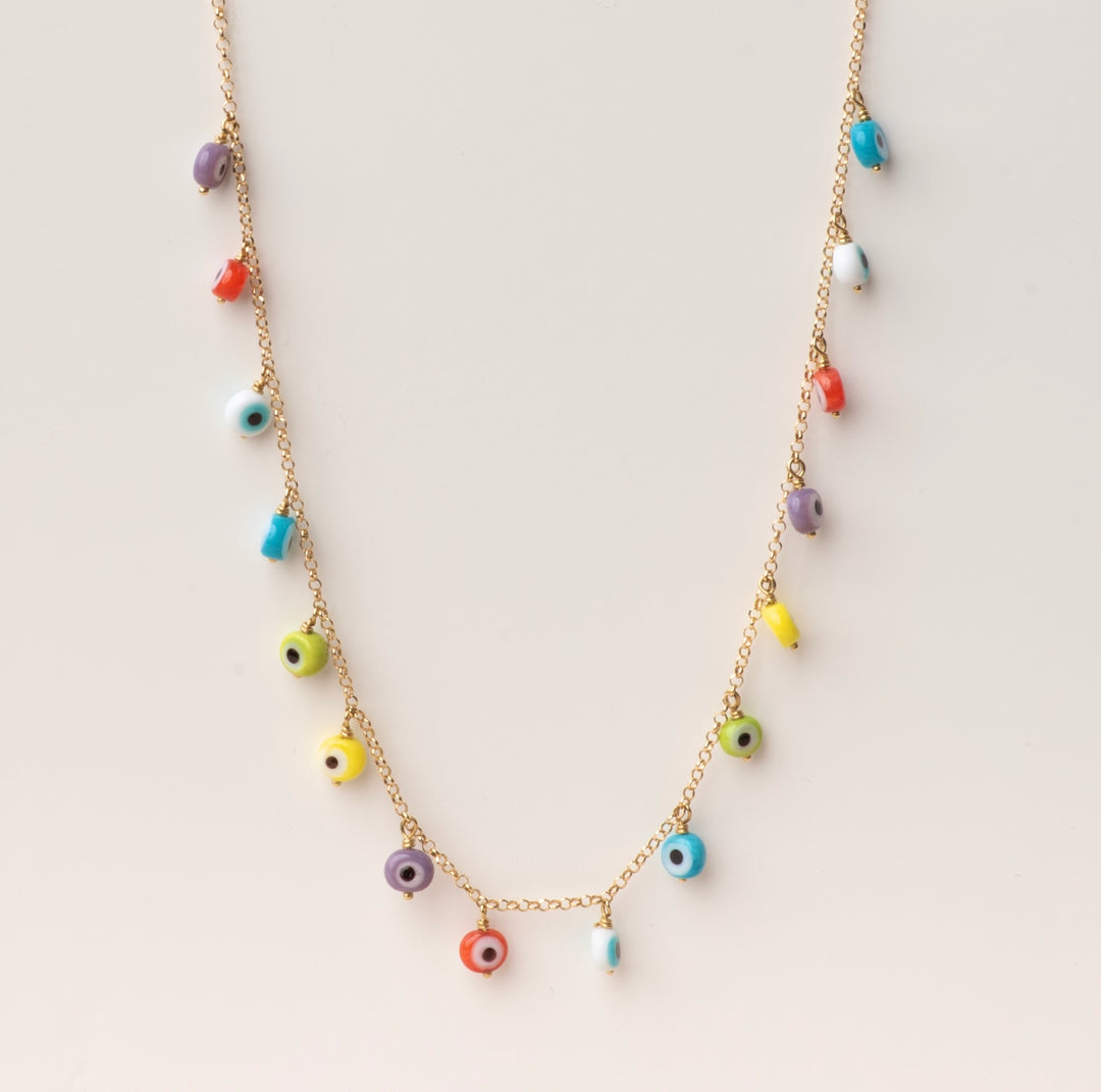 18k Gold Greek Eye Color Necklace
