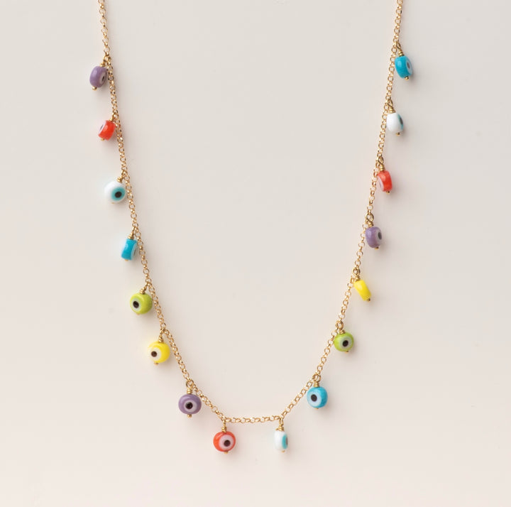 18k Gold Greek Eye Color Necklace