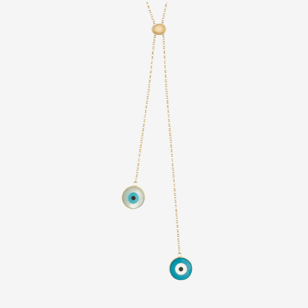18k Solid Gold Greek Eye Necklace