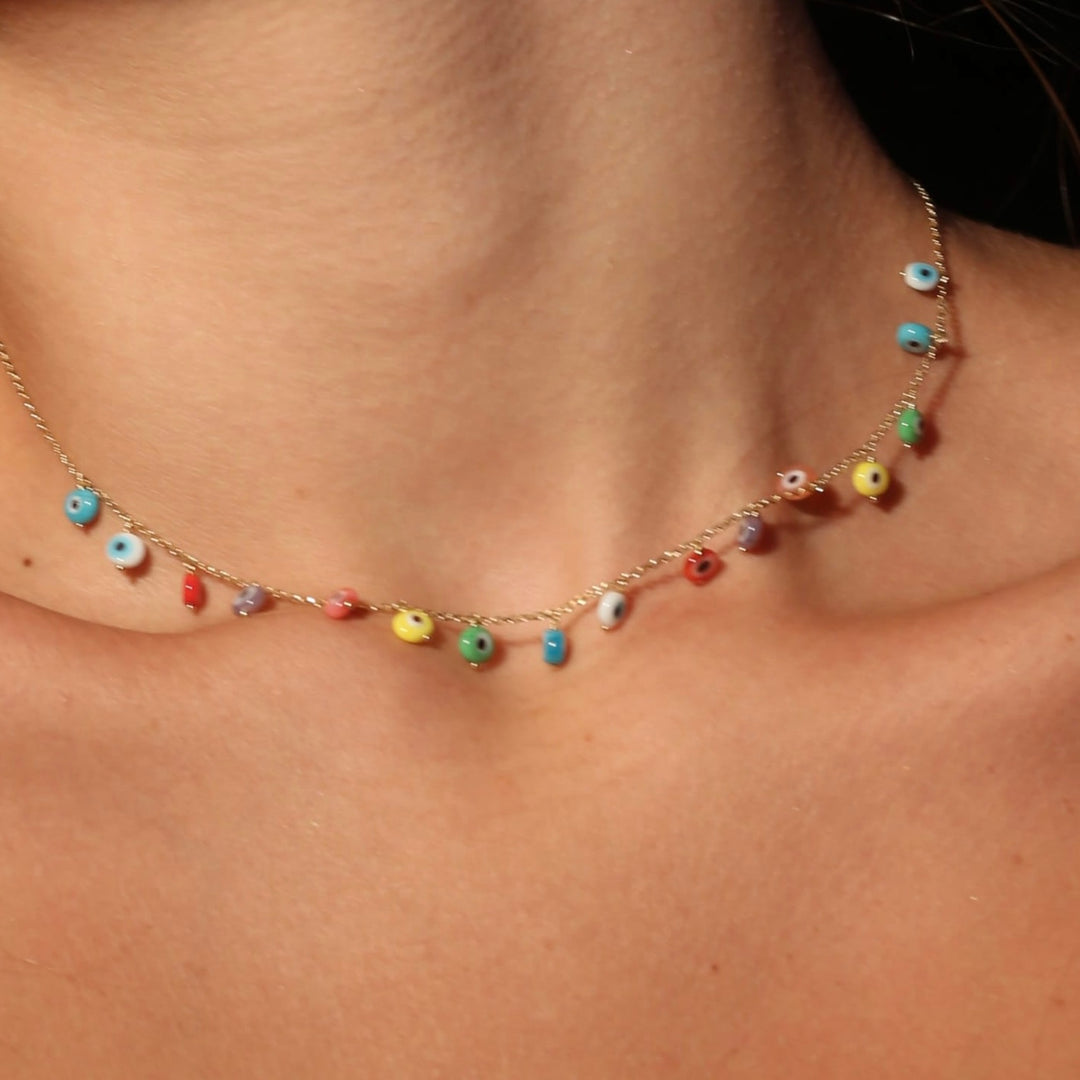 18k Gold Greek Eye Color Necklace