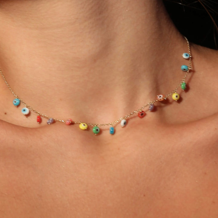 18k Gold Greek Eye Color Necklace
