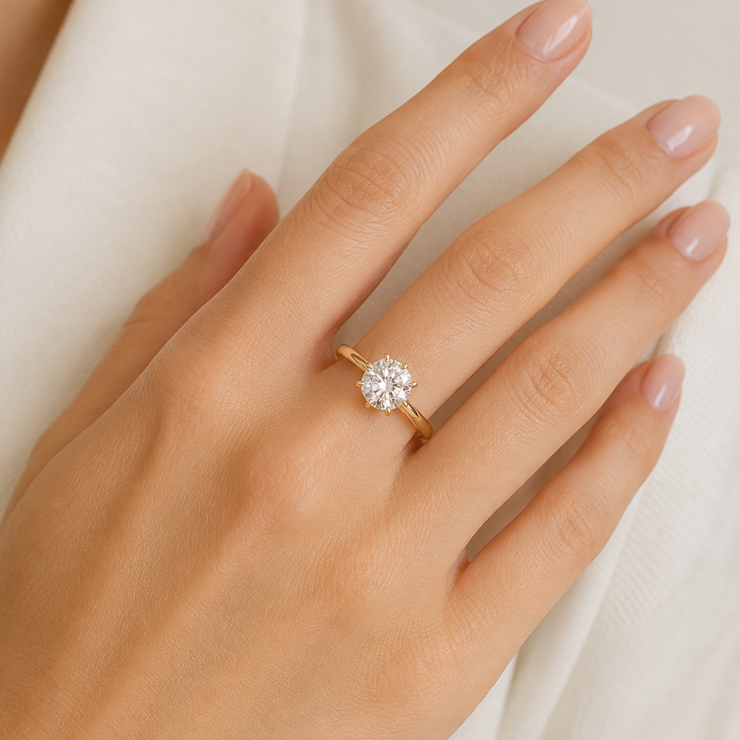 Six-Prong Solitaire Ring in 18K Yellow Gold 3 Cts Lab Grown Diamond