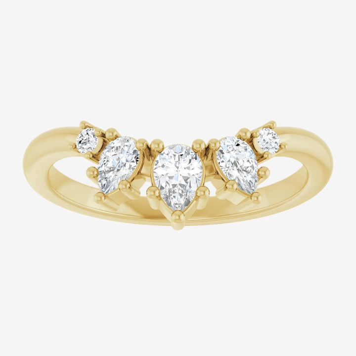 Curved Gold Three Drops Diamond Ring