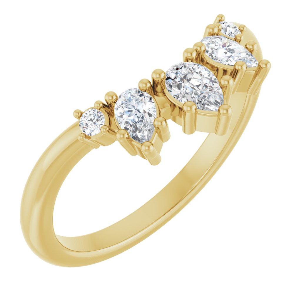 Curved Gold Three Drops Diamond Ring