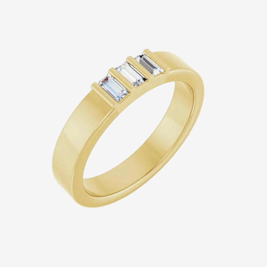 Gold Wedding Band Baguette Three Stones
