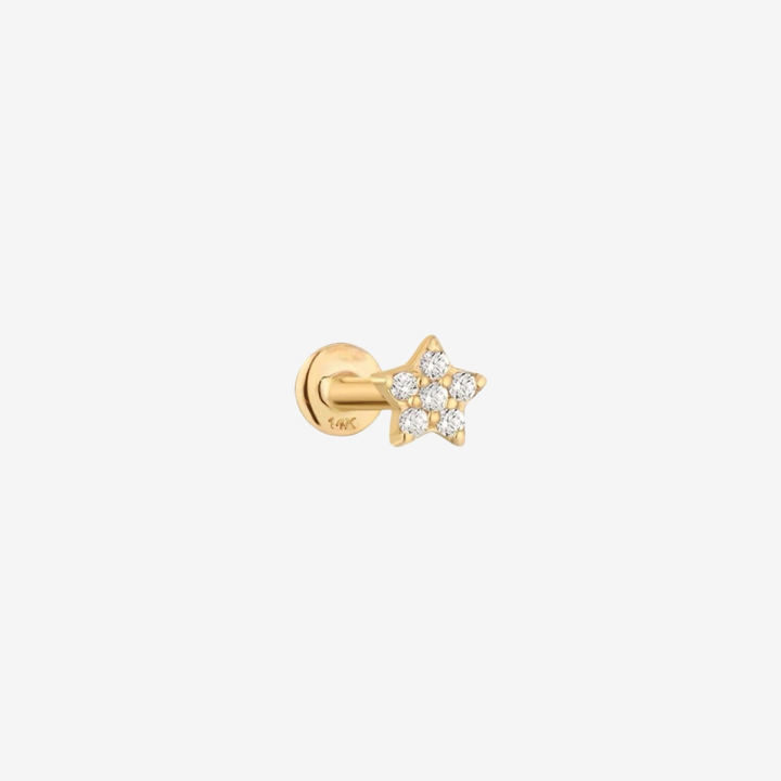 Solid Gold14k Piercing Pave Diamond Star