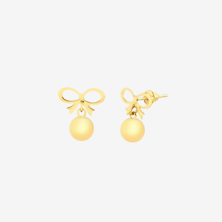 18k Gold Ribbon Bow Ball Earring