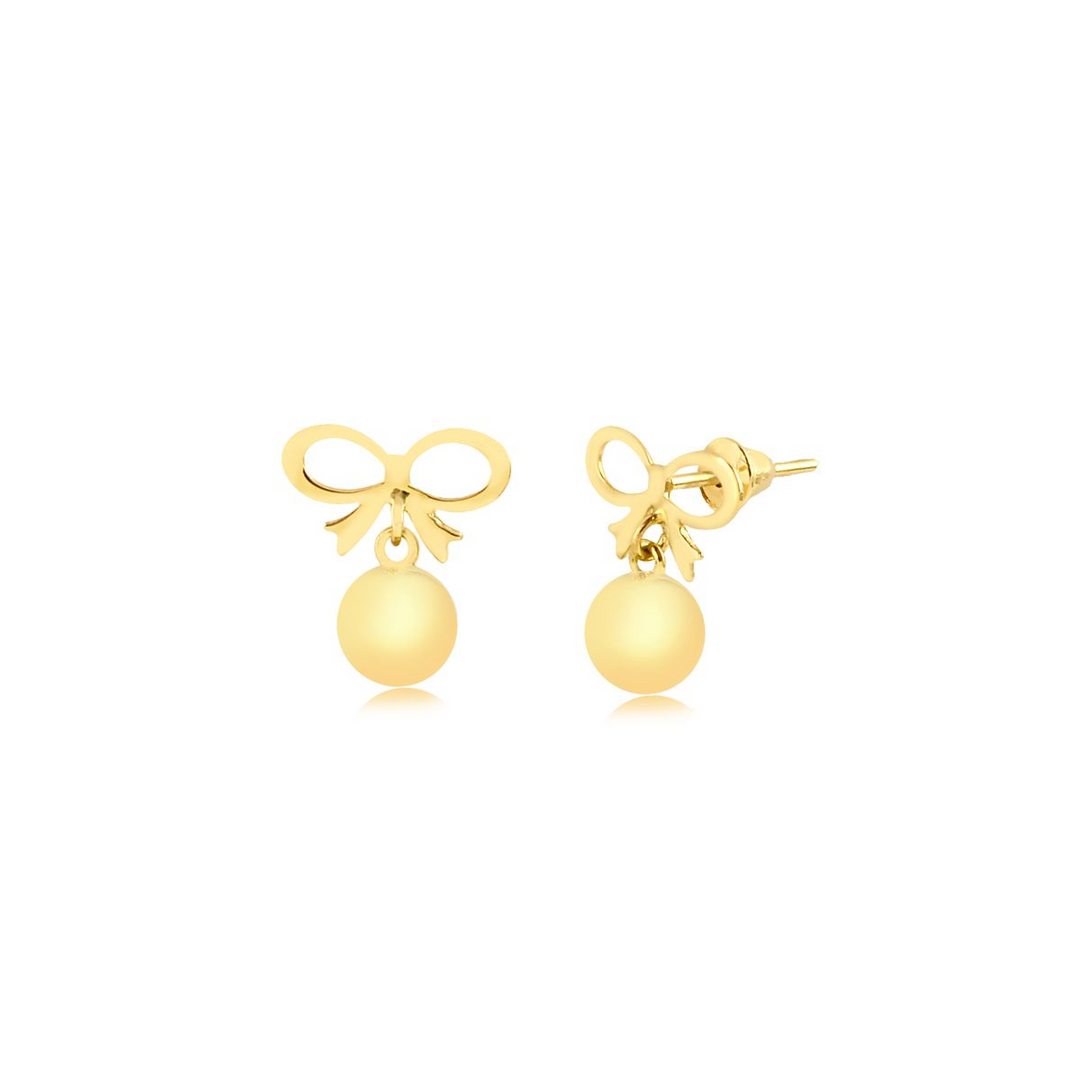 18k Gold Ribbon Bow Ball Earring