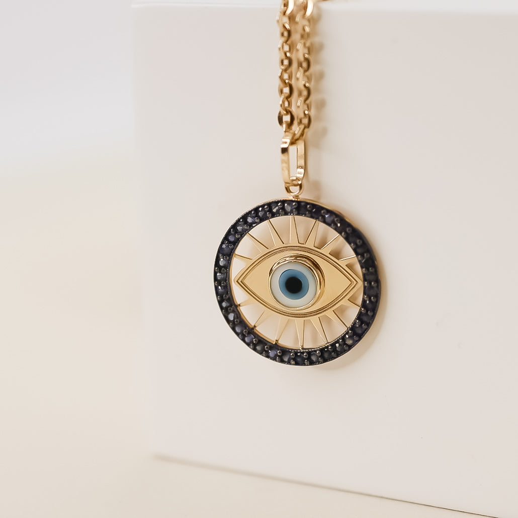 18k Gold Greek Eye Pendant
