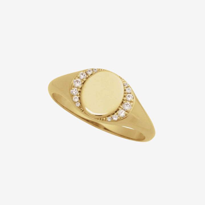 Yellow Gold Engravable Natural Diamond Signet Ring