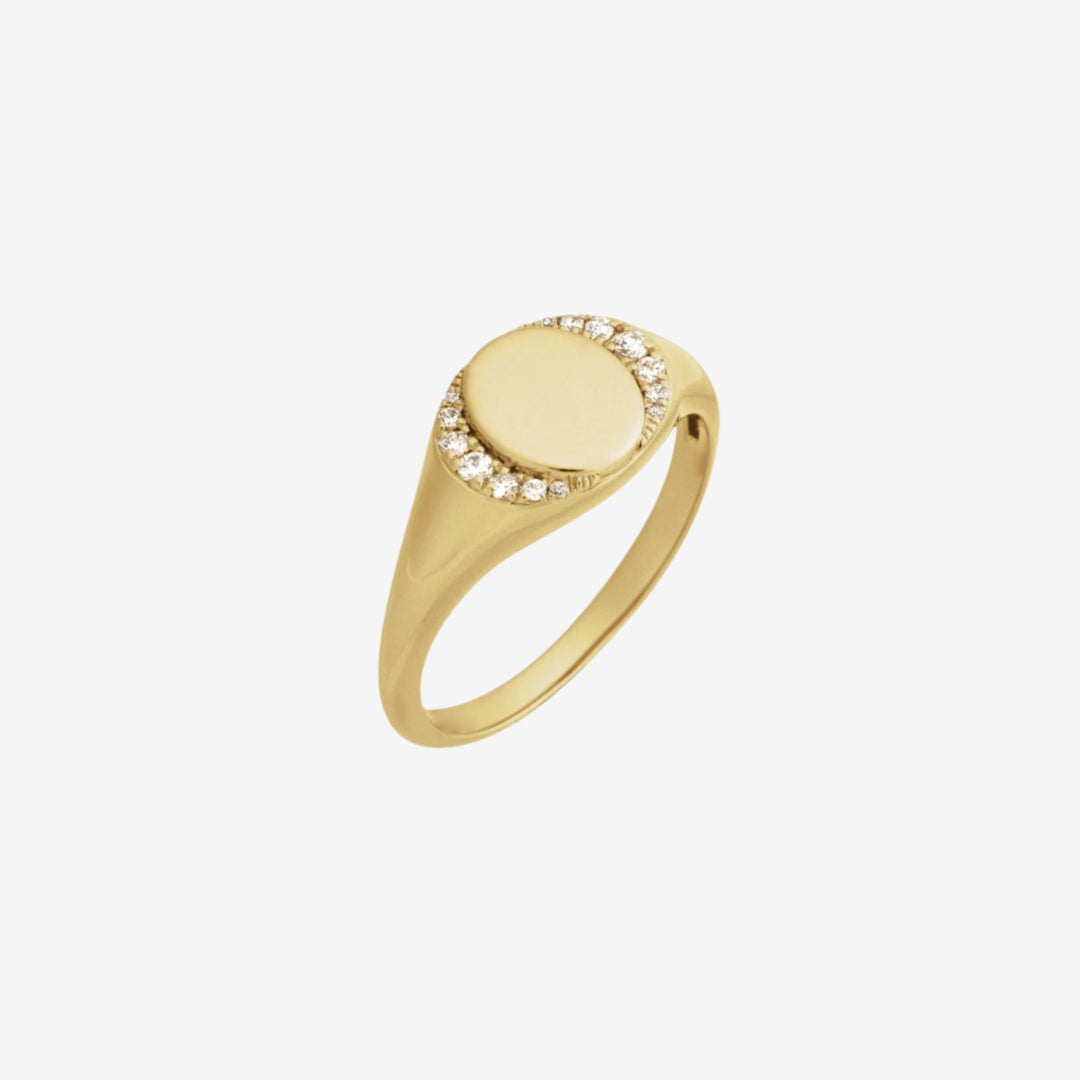 Yellow Gold Engravable Natural Diamond Signet Ring