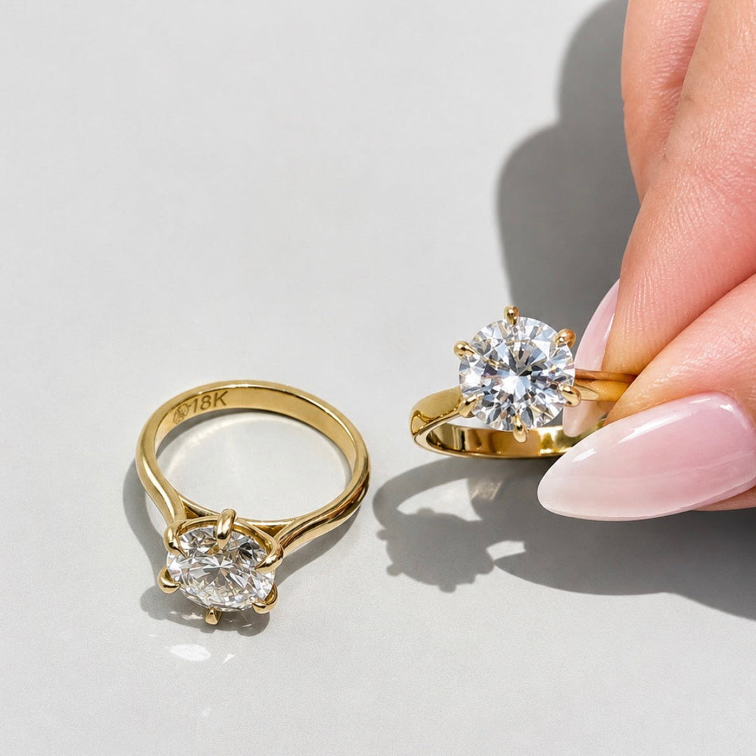 Six-Prong Solitaire Ring in 18K Yellow Gold 3 Cts Lab Grown Diamond