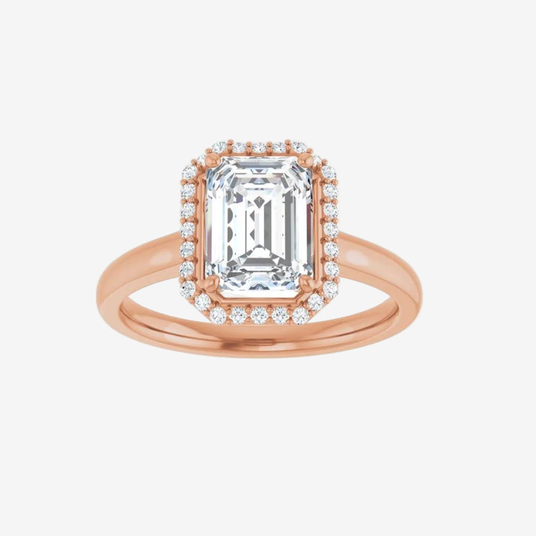 Emerald Halo-Style Engagement Lab Diamond Ring