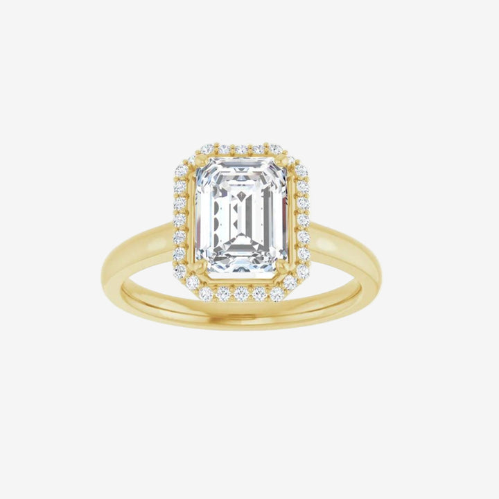 Emerald Halo-Style Engagement Lab Diamond Ring