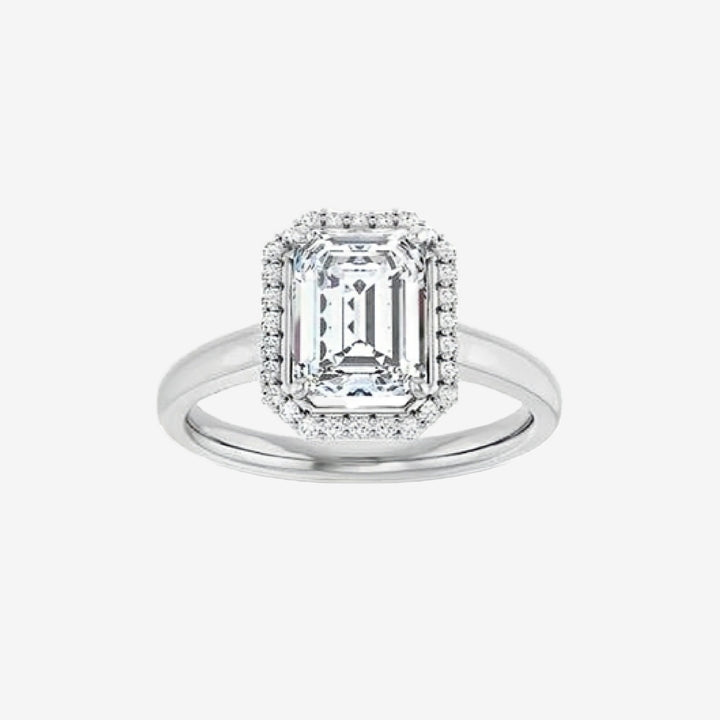 Emerald Halo-Style Engagement Lab Diamond Ring