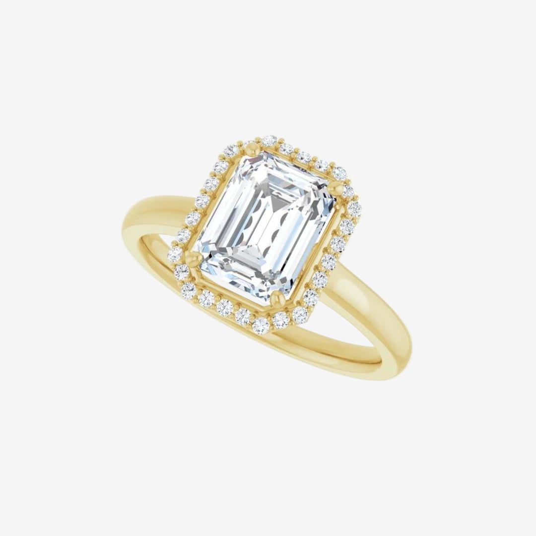 Emerald Halo-Style Engagement Lab Diamond Ring