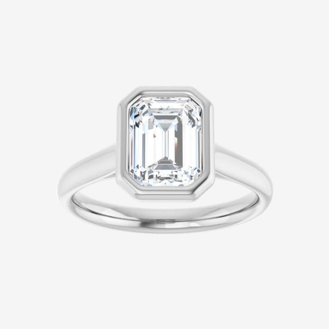 Emerald Bezel Solitaire Lab Diamond Engagement Ring