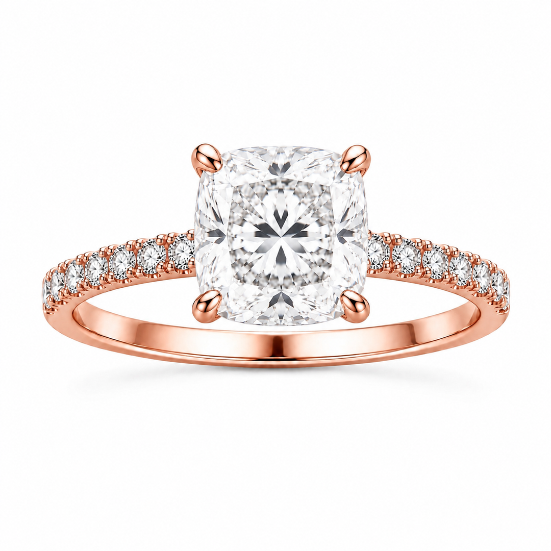 4 CTs Square Cushion Lab-Grown Diamond Engagement Ring 18K Gold or Platinum