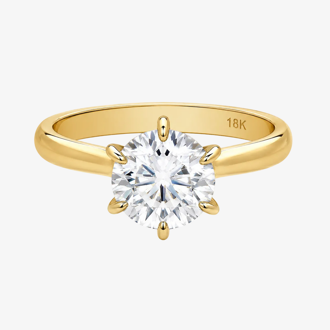 Six-Prong Solitaire Ring in 18K Yellow Gold 3 Cts Lab Grown Diamond