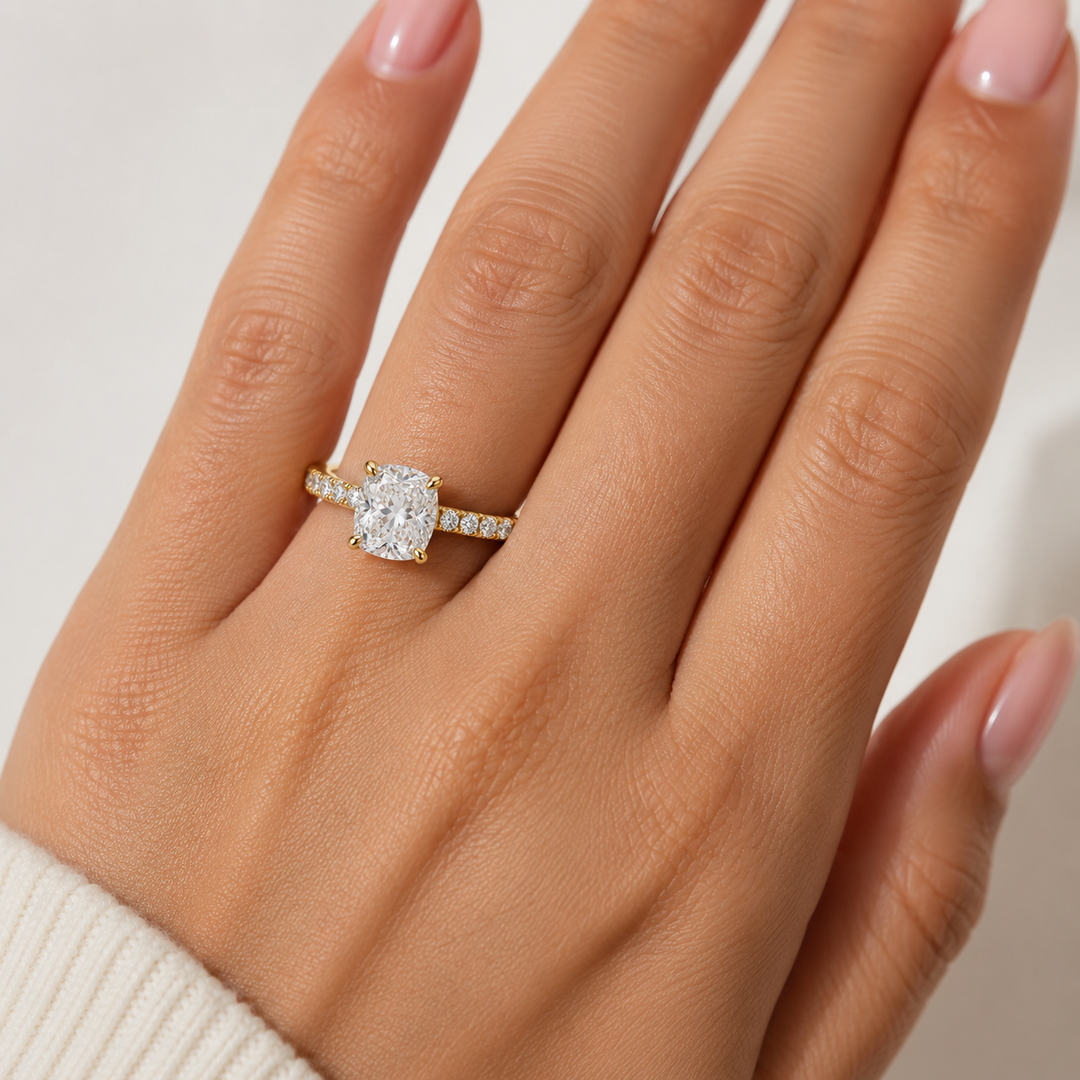 4 CTs Square Cushion Lab-Grown Diamond Engagement Ring 18K Gold or Platinum