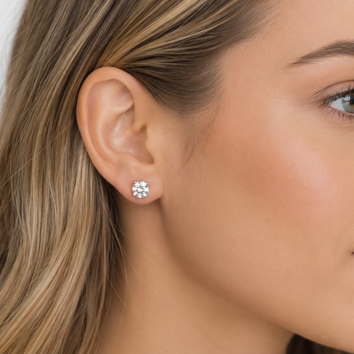 18k white gold 3 ctw Round Colorless Lab Grown Diamond Certified Stud Earrings, E, VS1 | IGI Certified