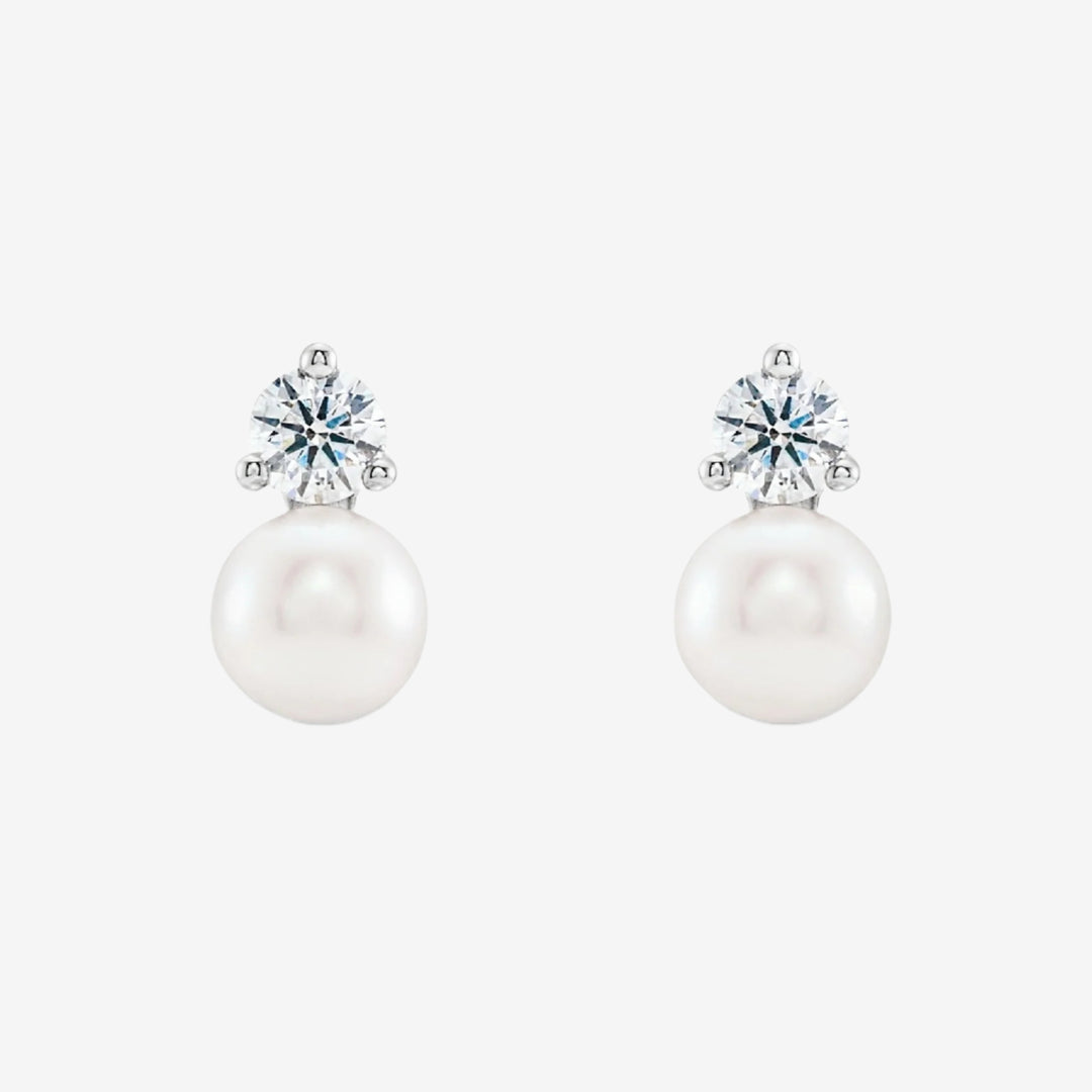 Natural White Freshwater Pearl Diamond Earrings