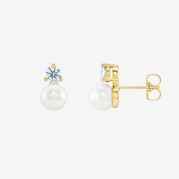 Natural White Freshwater Pearl Diamond Earrings