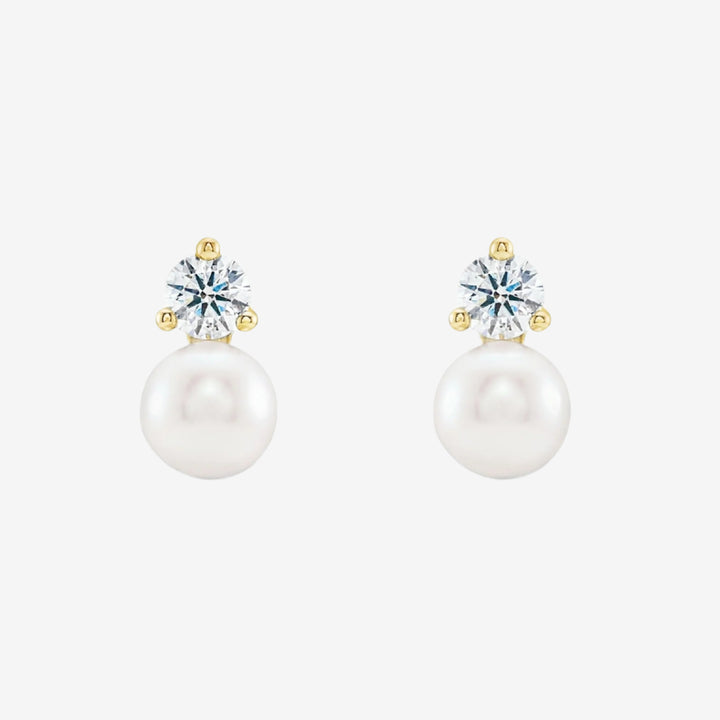 Natural White Freshwater Pearl Diamond Earrings