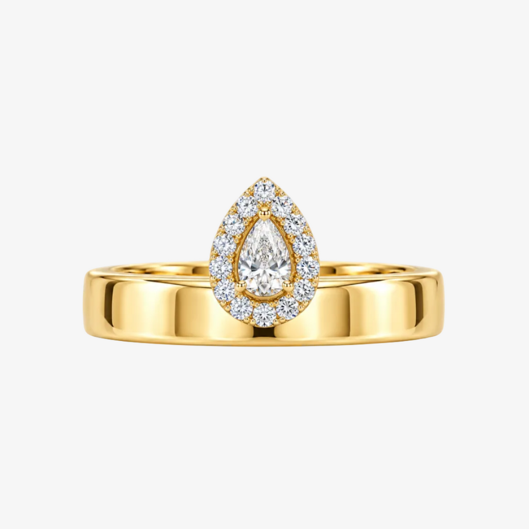 18K Yellow Gold Natural Diamond Pear Ring