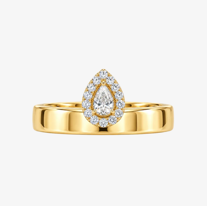 18K Yellow Gold Natural Diamond Pear Ring