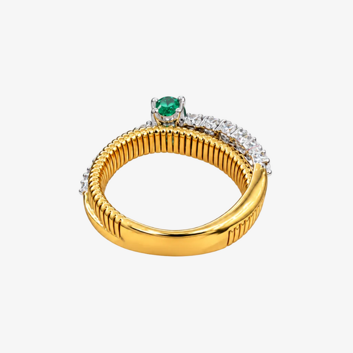 18K Yellow Gold Natural Emerald &amp; Diamond Ring