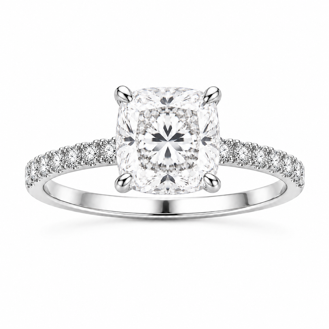 4 CTs Square Cushion Lab-Grown Diamond Engagement Ring 18K Gold or Platinum