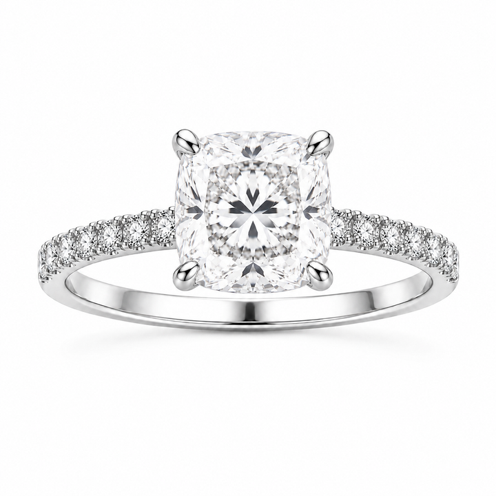 4 CTs Square Cushion Lab-Grown Diamond Engagement Ring 18K Gold or Platinum