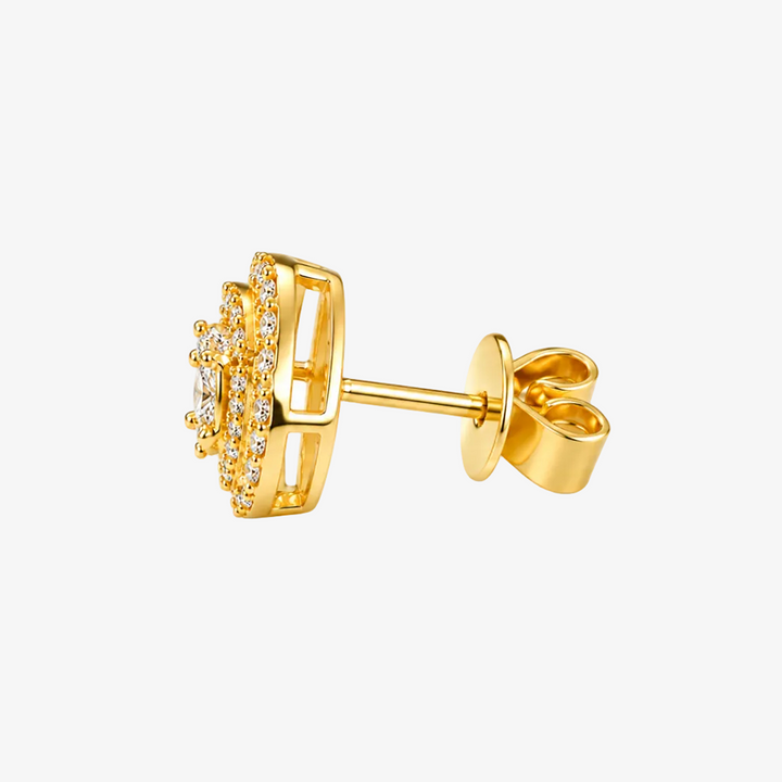 18K Yellow Gold Natural Diamond Round Stud Earrings