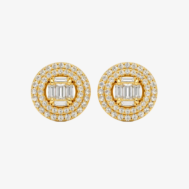 18K Yellow Gold Natural Diamond Round Stud Earrings