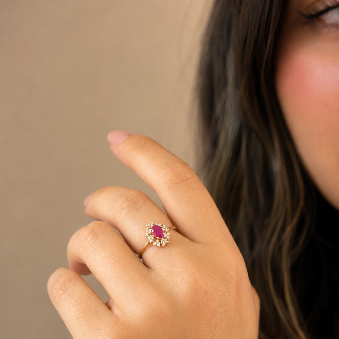 Anel de ouro 18k com rubi