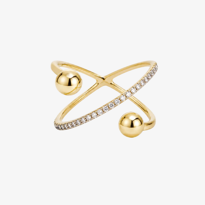 Anel de Ouro 18k com Diamante em Formato de Átomo