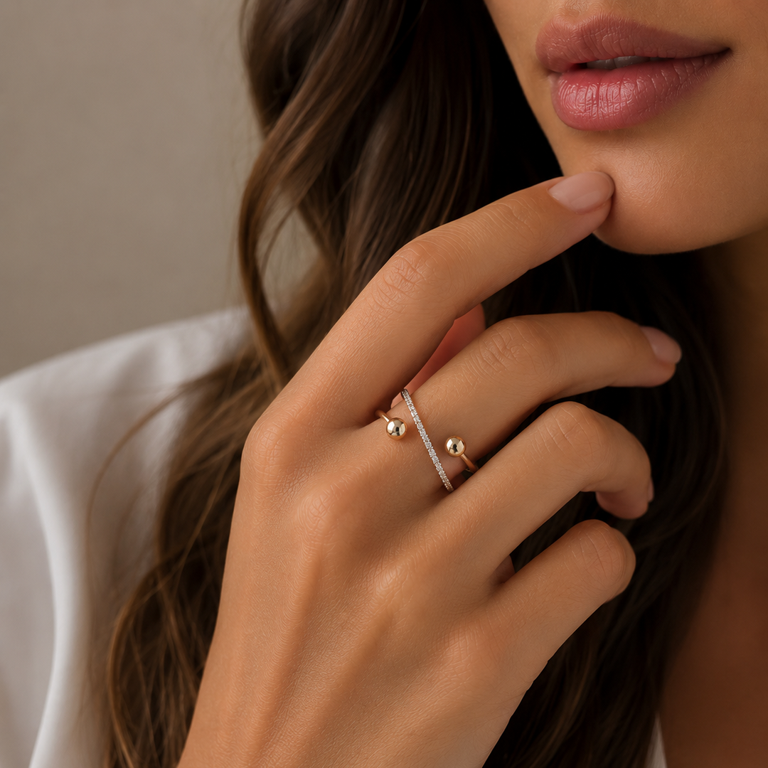 Anel de Ouro 18k com Diamante em Formato de Átomo