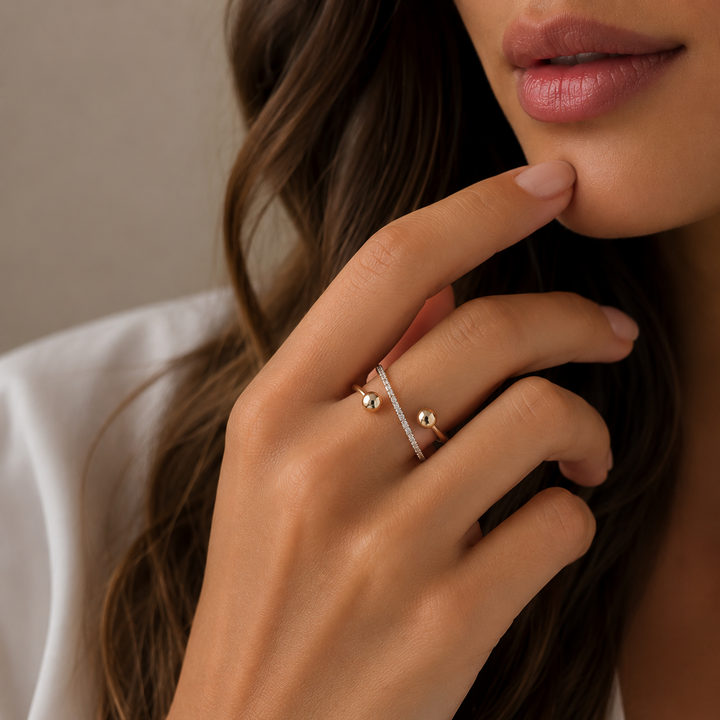 Anel de Ouro 18k com Diamante em Formato de Átomo