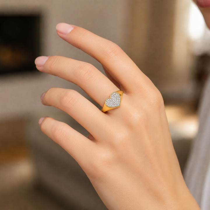 Natural Diamond Heart Signet Ring
