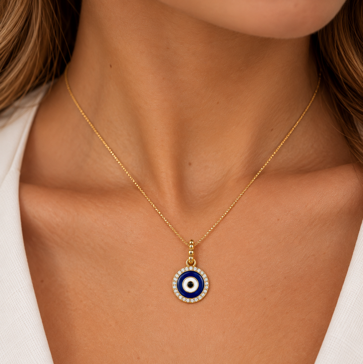 14K Yellow Gold Greek Eye Diamond Pendant